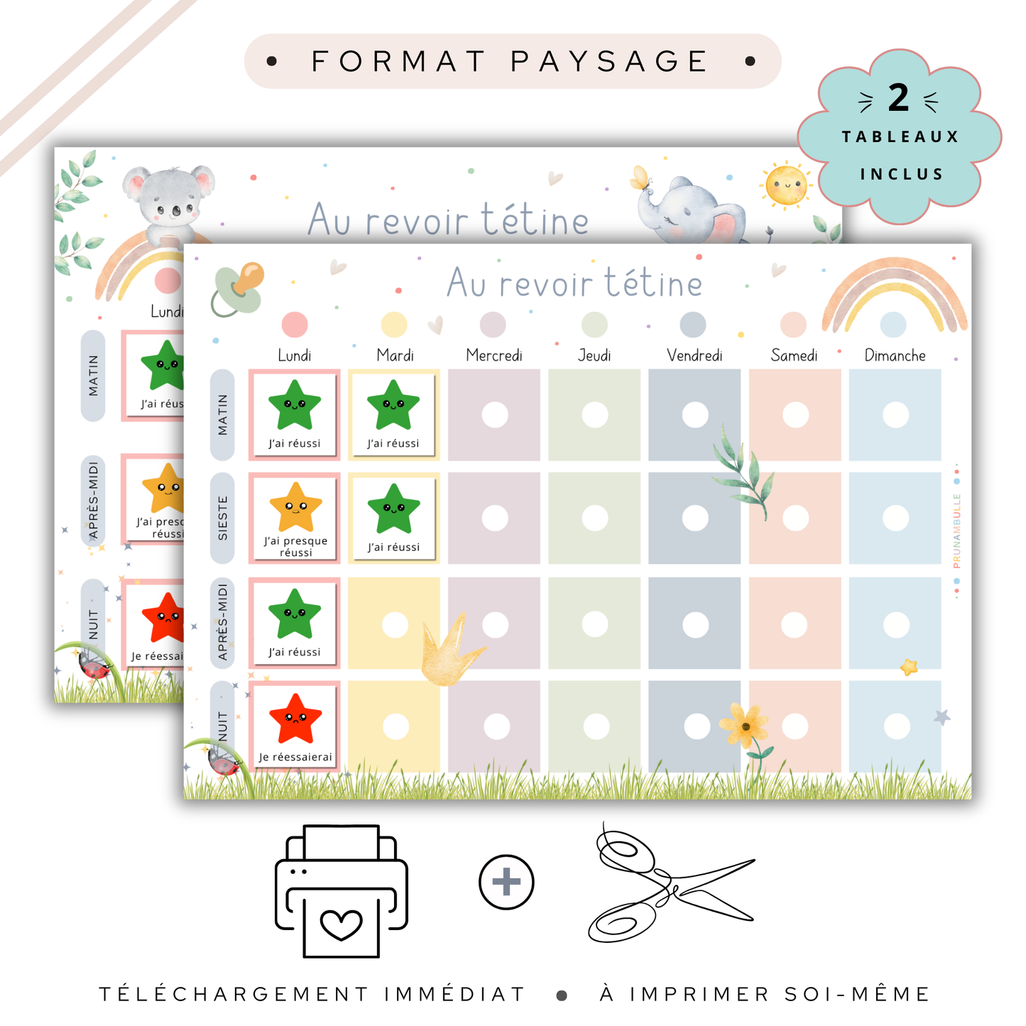 Tableaux pour arrêter la tétine enfant