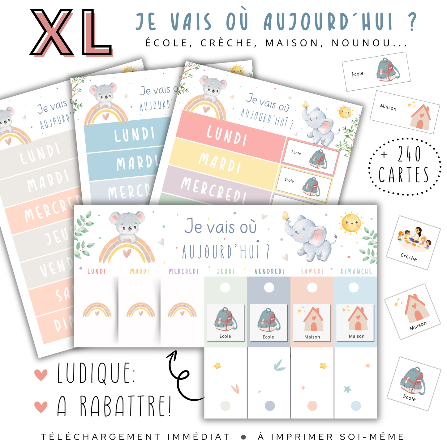 Kit de tableaux ludiques pour organiser la semaine de ton enfant avec des pictos de lieux (école, crèche…)