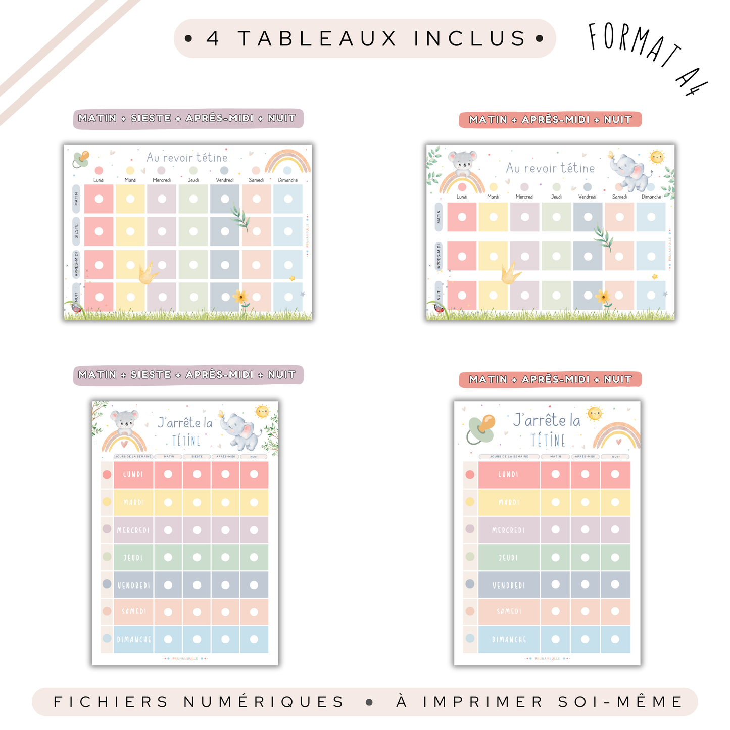 Tableaux pour arrêter la tétine enfant