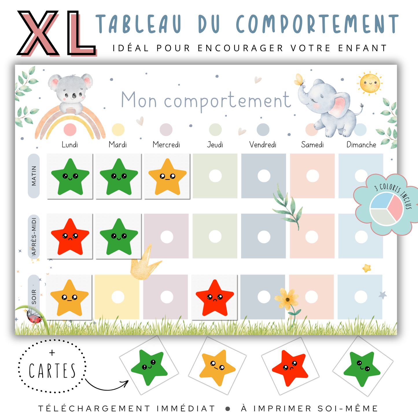 Tableau de comportement Montessori avec étoiles colorées pour suivre et encourager les progrès quotidiens !