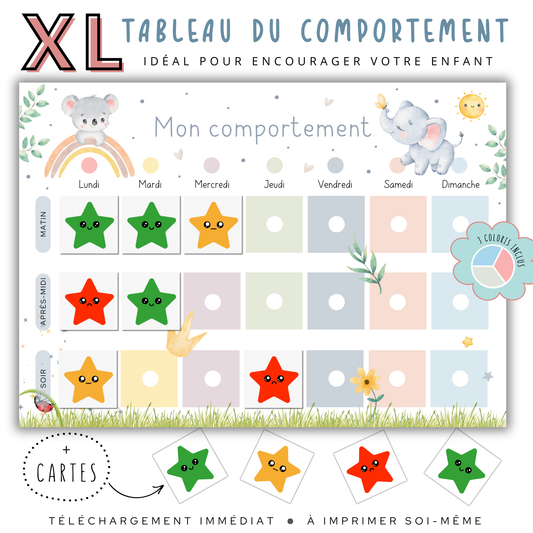 Tableau de comportement Montessori avec étoiles colorées pour suivre et encourager les progrès quotidiens !