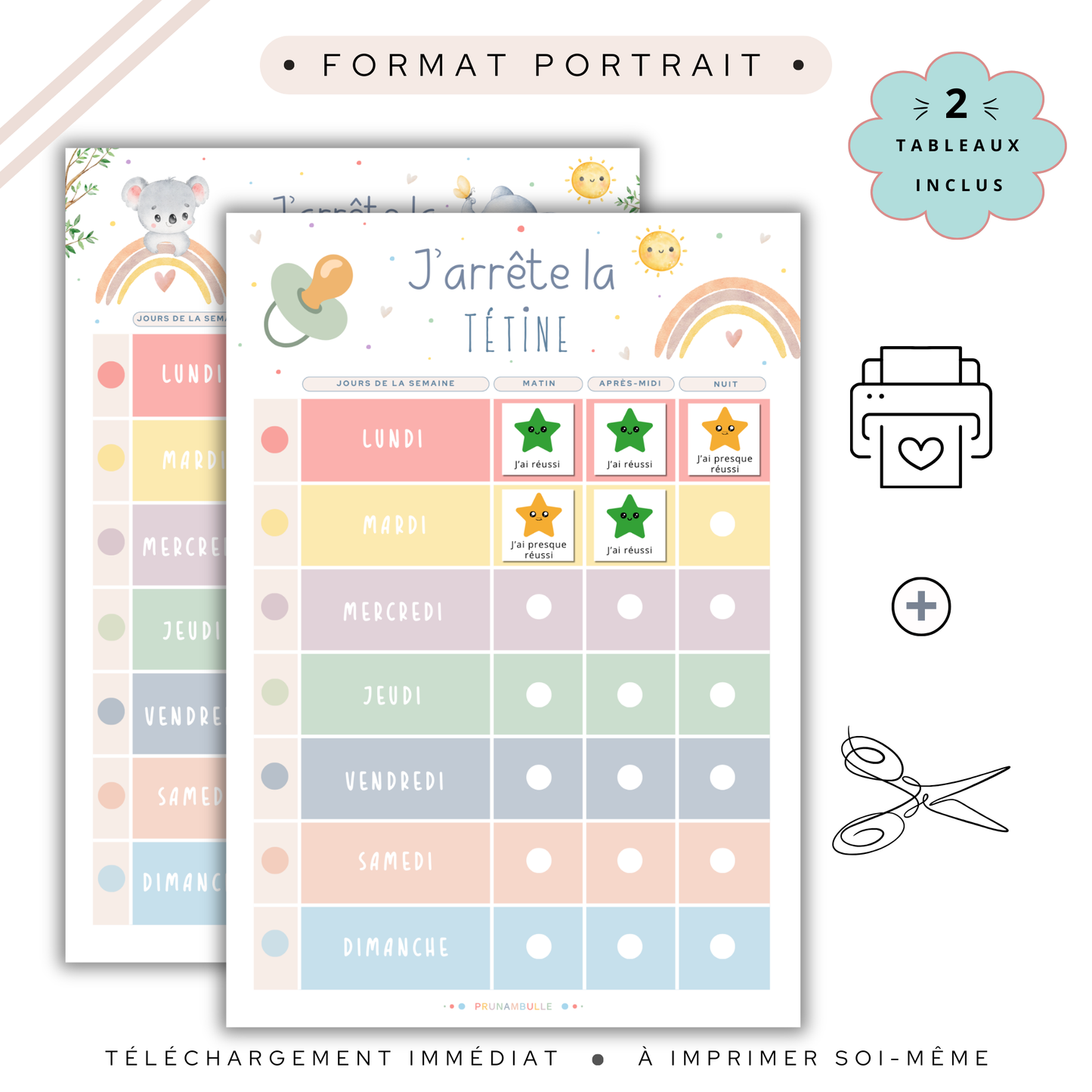 Tableaux pour arrêter la tétine enfant