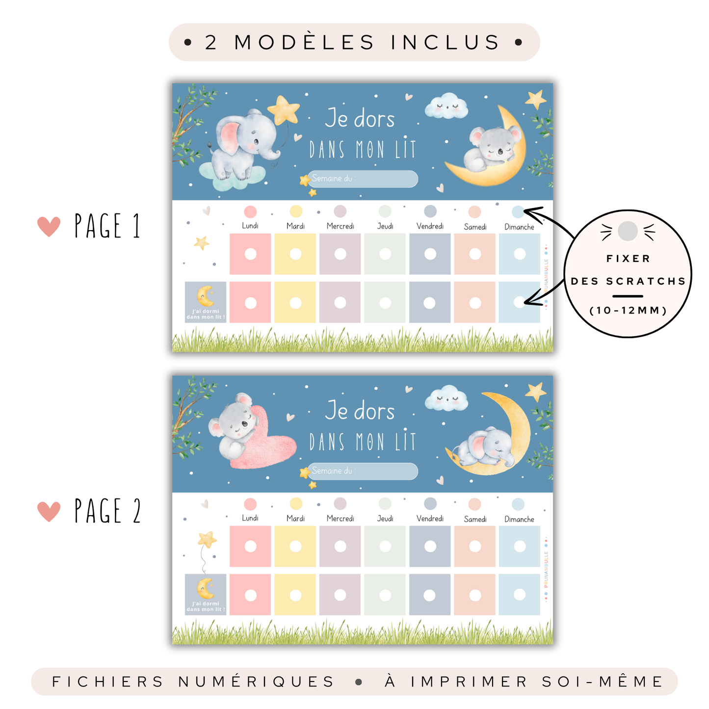 Tableaux "je dors dans mon lit"